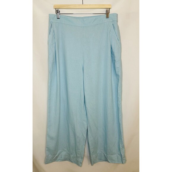 MADEWELL Pull-On Straight Crop Pants Linen Blend Blue Heron Women's 14 NWT - Picture 3 of 12